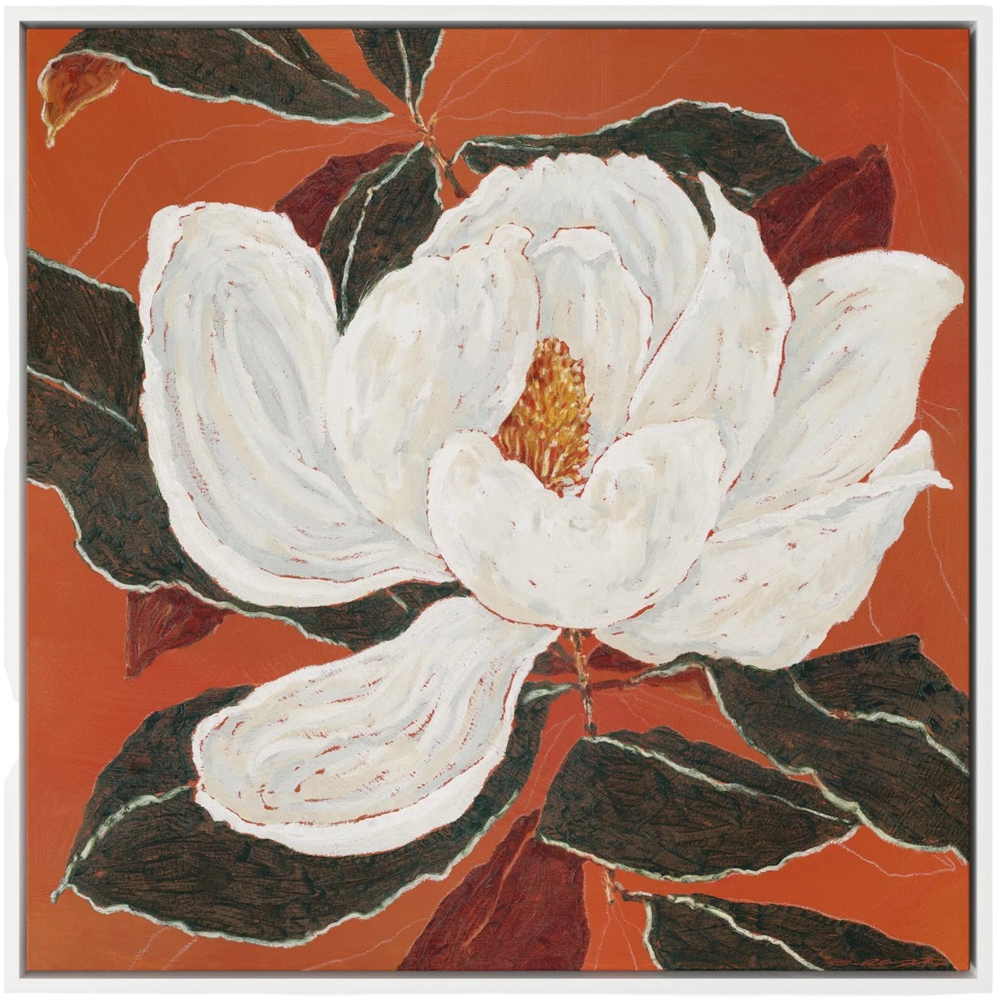 Red Magnolia by Laurel-Dawn Latshaw by Four Hands. Made from matte canvas in a unique style.