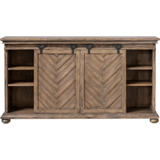 Primalia Barn Door Media Console by Uttermost. Made from mdf carb phase 2 with javawood, mdf in a rustic style.