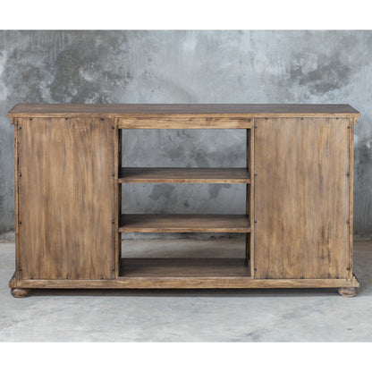 Primalia Barn Door Media Console by Uttermost. Made from mdf carb phase 2 with javawood, mdf in a rustic style.