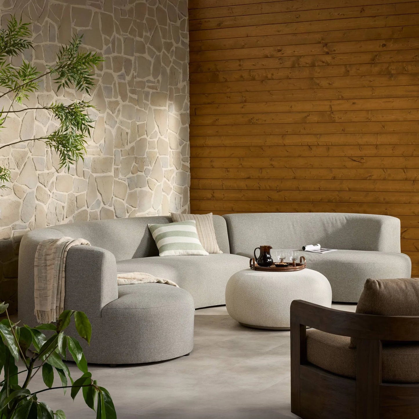 009 SI-2635237 | Lifestyle | Opal Outdoor 3-Piece Sectional by Four Hands in hayes smoke. Made from 100% olefin in a unique style.