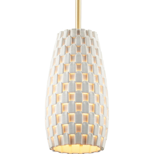 Tessitura Pendant by Currey and Company in white, brass. Made from porcelain, metal in a modern style.