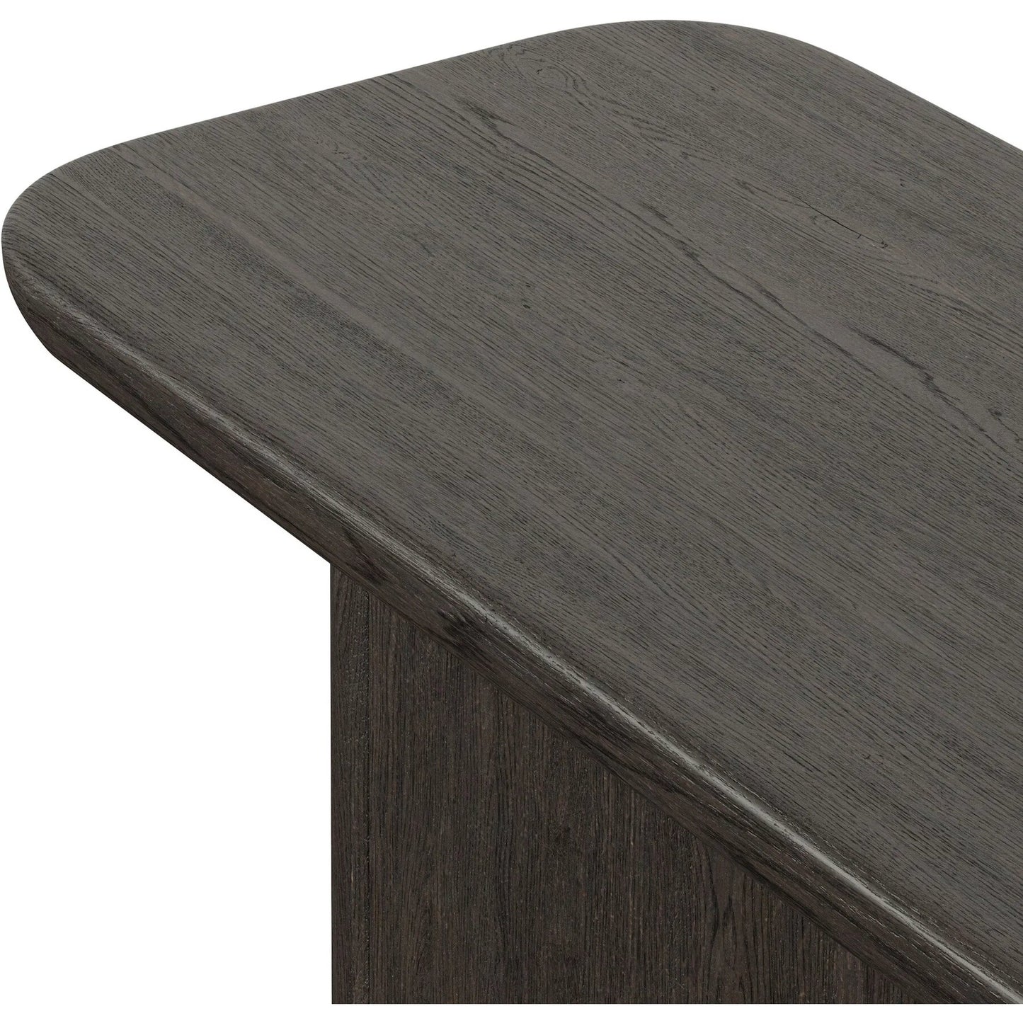 004 SI-2635231 | Closeup | Nadine Console Table by Four Hands in smoked black oak veneer, smoked black alder solid. Made from thick oak veneer, solid alder in a unique style.