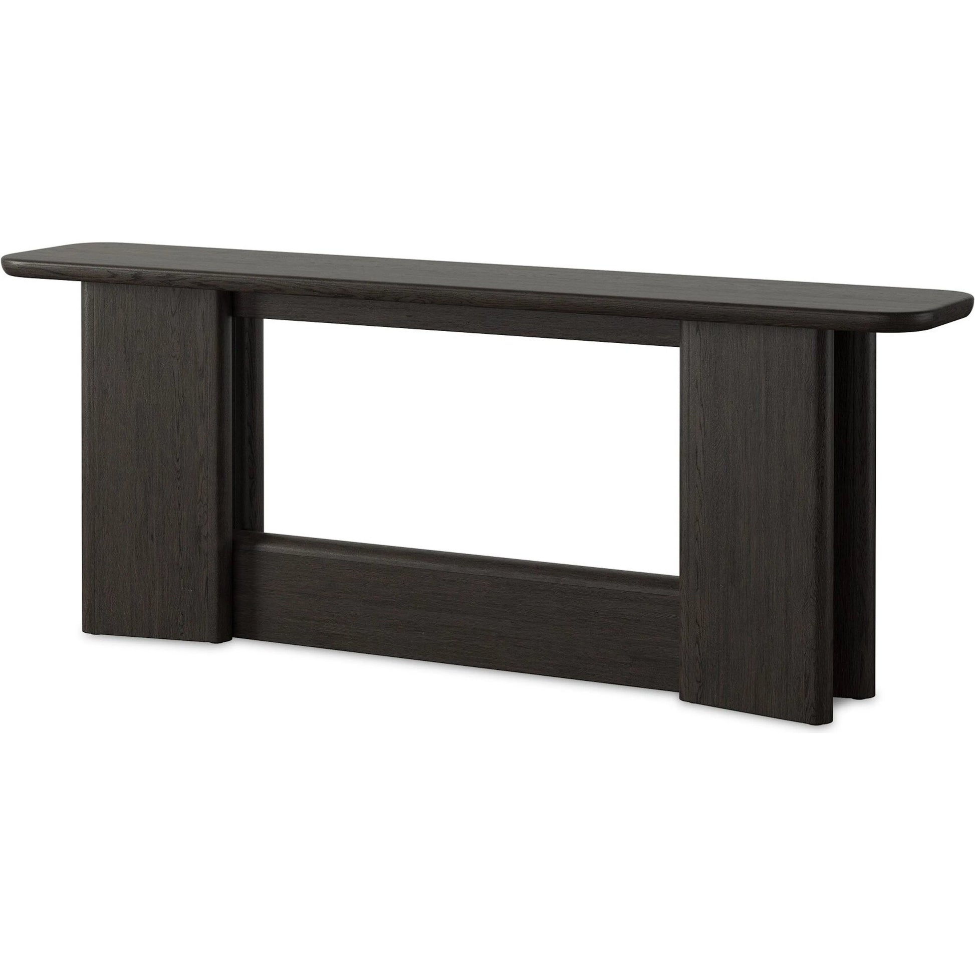 Nadine Console Table by Four Hands in smoked black oak veneer, smoked black alder solid. Made from thick oak veneer, solid alder in a unique style.