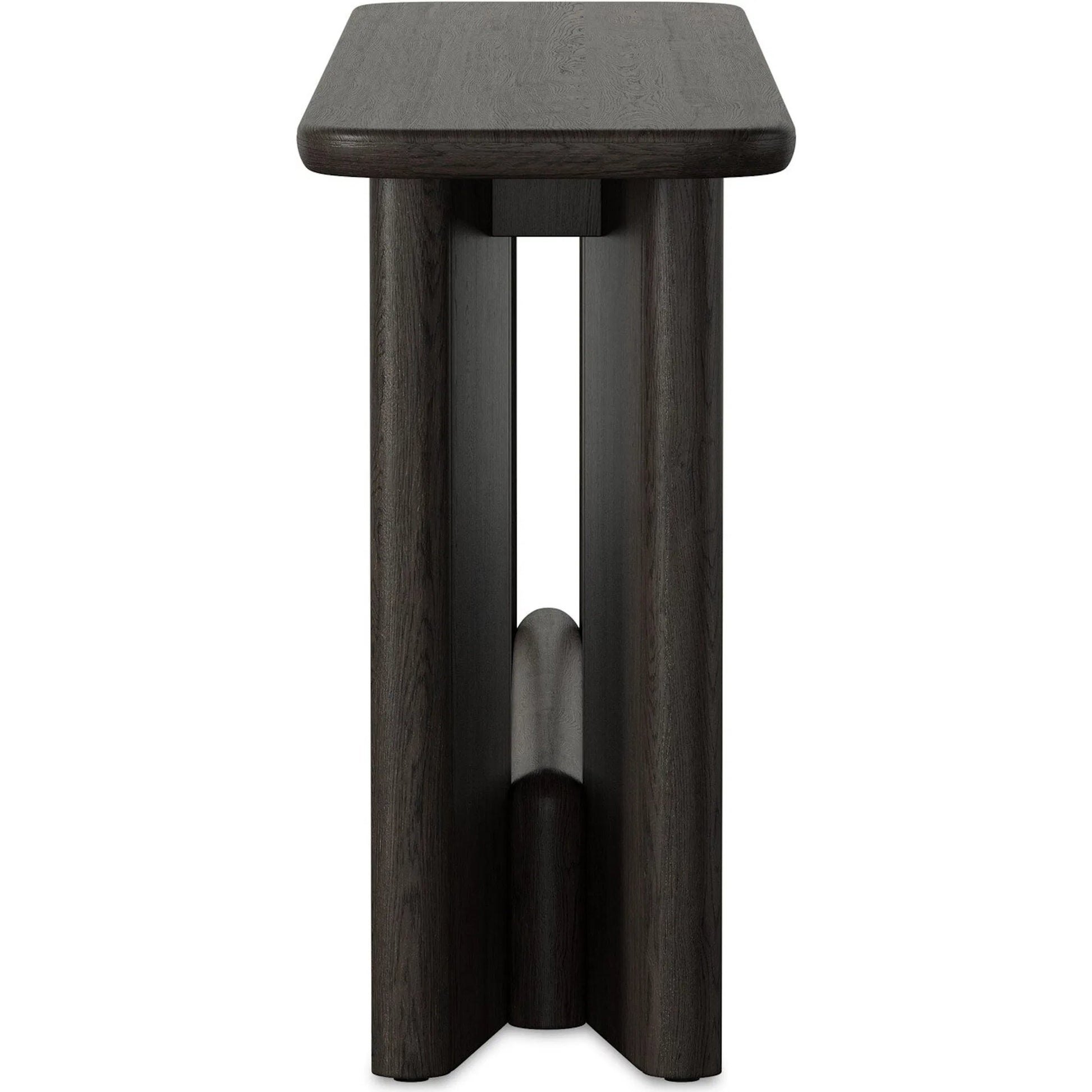 Nadine Console Table by Four Hands in smoked black oak veneer, smoked black alder solid. Made from thick oak veneer, solid alder in a unique style.