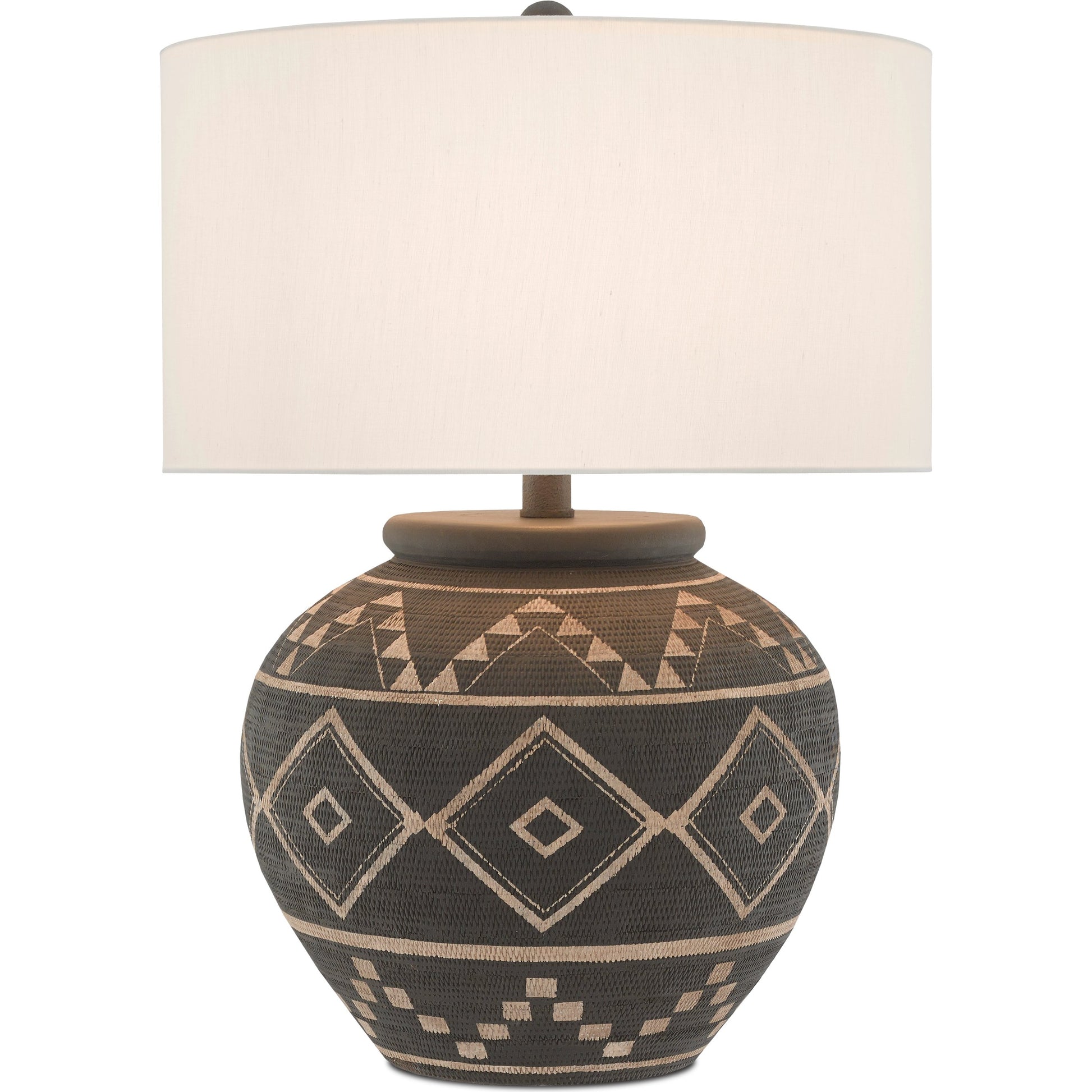 Tattoo Table Lamp by Currey and Company in brewed latte, mole black. Made from terracotta, wrought iron in a rustic style.