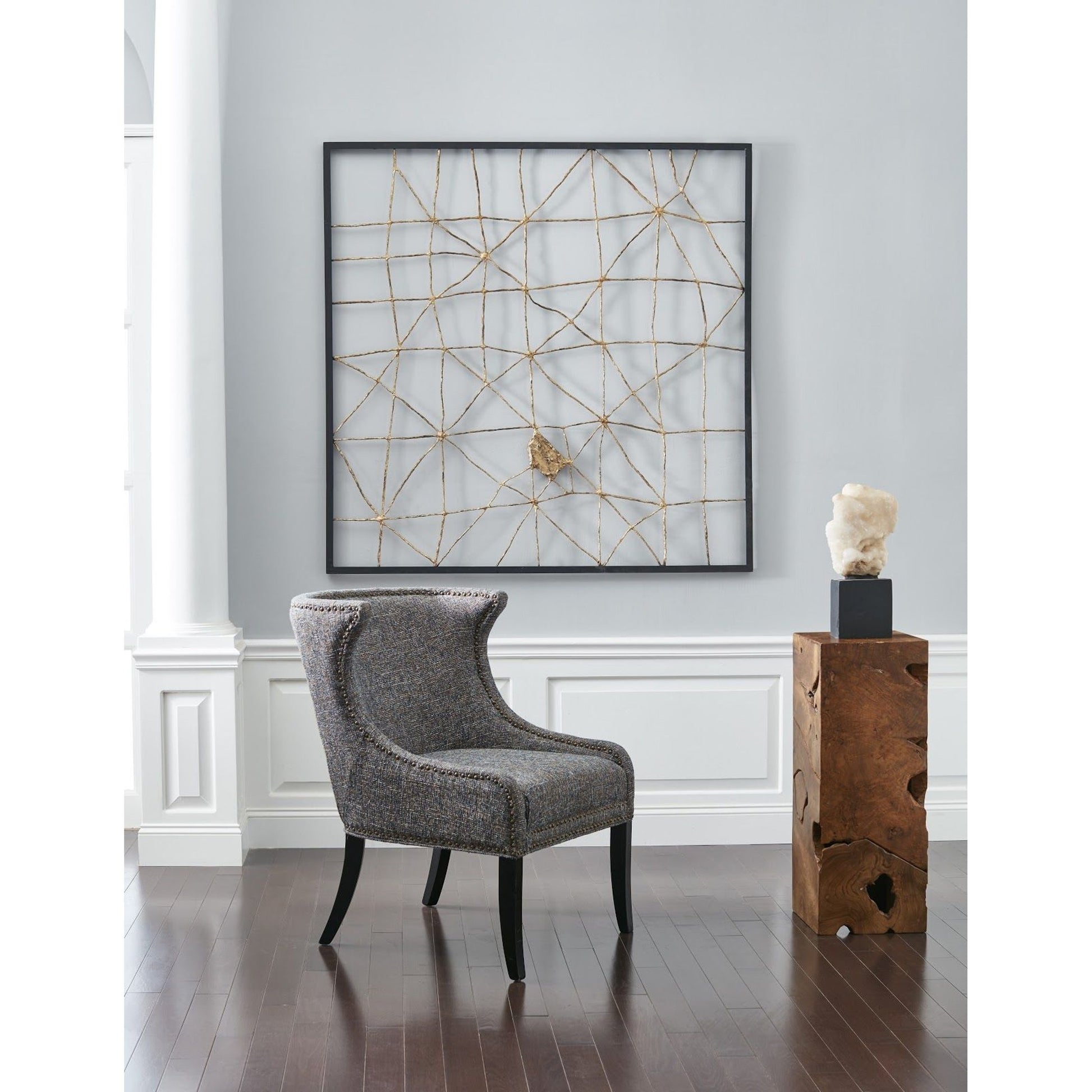 Mesh Wall Art by Phillips Collection in gold, black and brass. Made from metal in a modern style.