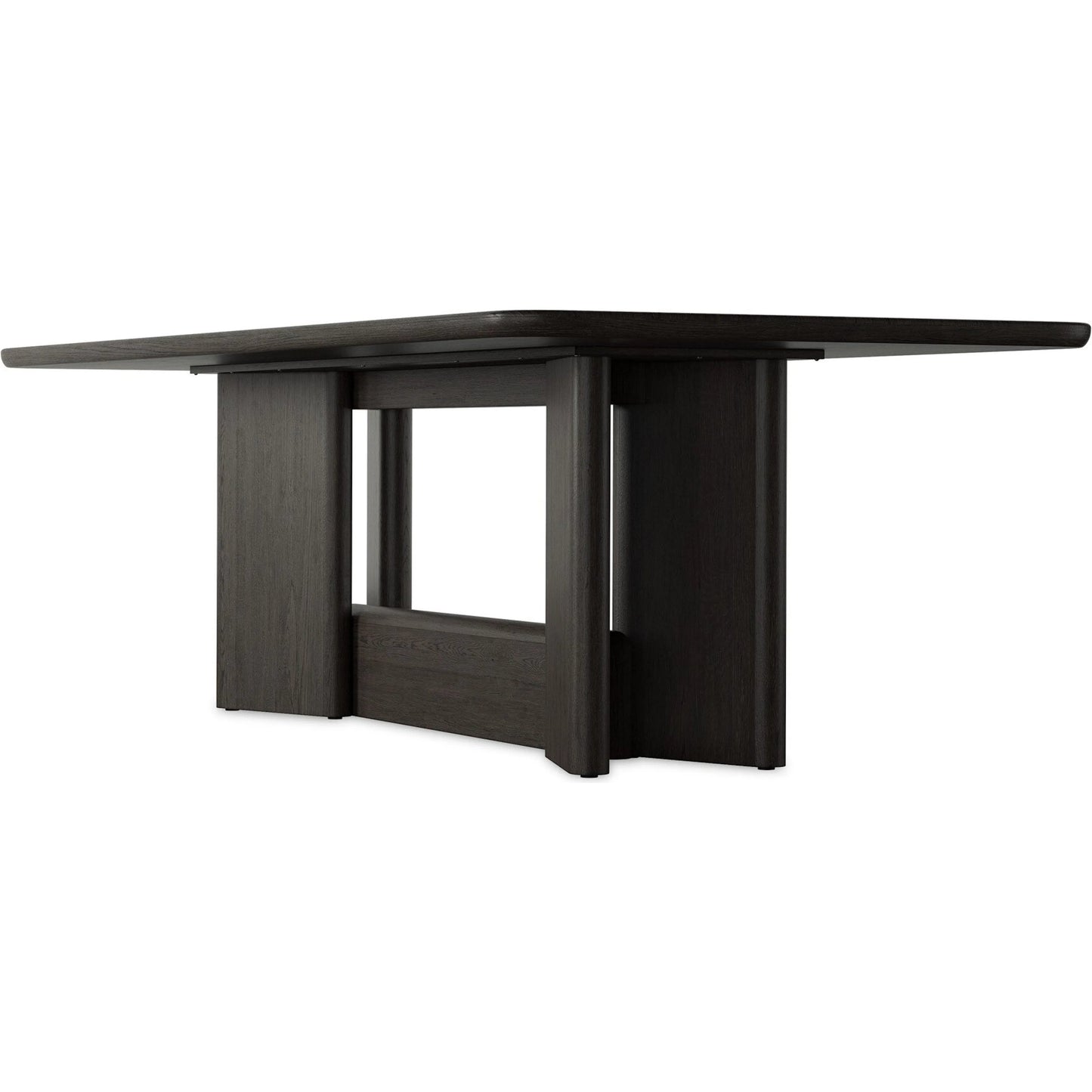 007 SI-2635232 | Closeup | Nadine Dining Table by Four Hands in smoked black oak veneer, smoked black alder solid. Made from thick oak veneer, solid alder in a unique style.