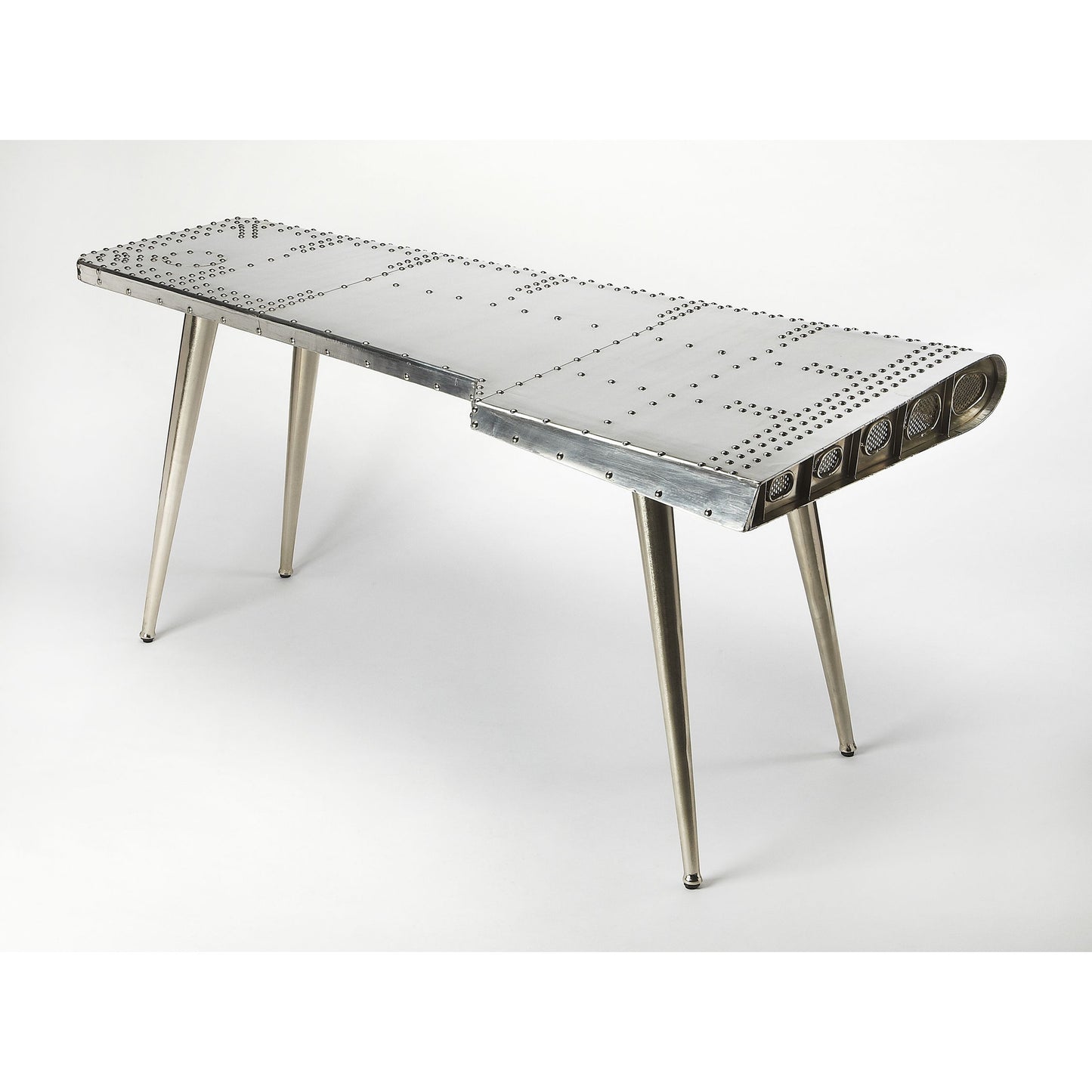 003 O-BUTLER-2552025 | Additional Silo | Midway Aviator Desk by Butler Specialty Company in silver and metalworks. Made from aluminum, steel, mdf, wood solids in a modern style.