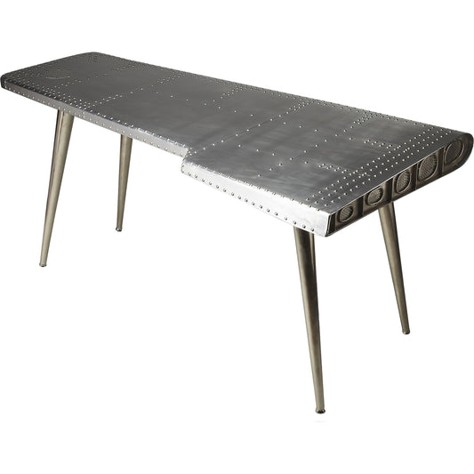 Midway Aviator Desk by Butler Specialty Company in silver and metalworks. Made from aluminum, steel, mdf, wood solids in a modern style.