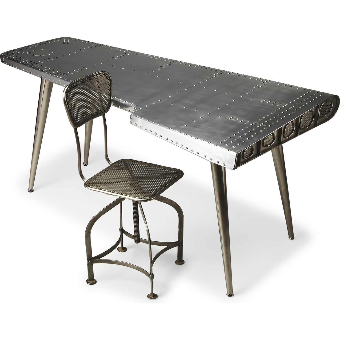 002 O-BUTLER-2552025 | Additional Silo | Midway Aviator Desk by Butler Specialty Company in silver and metalworks. Made from aluminum, steel, mdf, wood solids in a modern style.