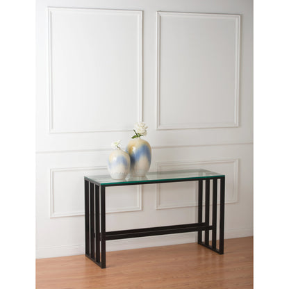 Grill Sofa Table by Emissary in black and powder coated. Made from wrought iron in a modern style.