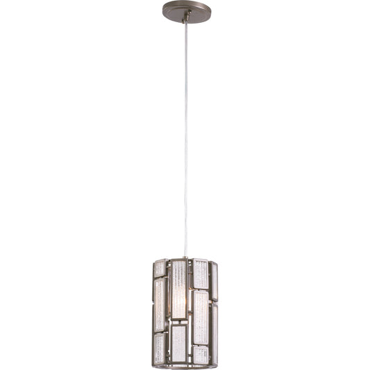 Harlowe Mini Pendant by Varaluz in new bronze. Made from recycled textured ice in a modern style.