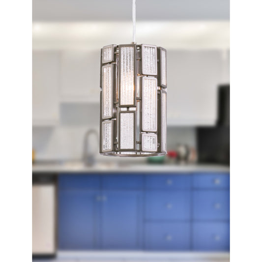 Harlowe Mini Pendant by Varaluz in new bronze. Made from recycled textured ice in a modern style.