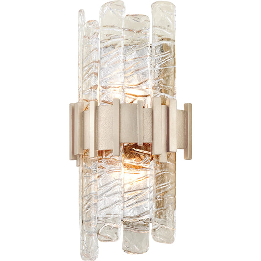Ciro Wall Sconce by Corbett in antique silver leaf stainless. Made from hand-crafted iron in a modern style.