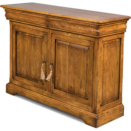 Charterhouse Cabinet by Sarreid Ltd. in brown and 2 adjustable shelves fruitwood finish. Made from solid walnut in a rustic style.