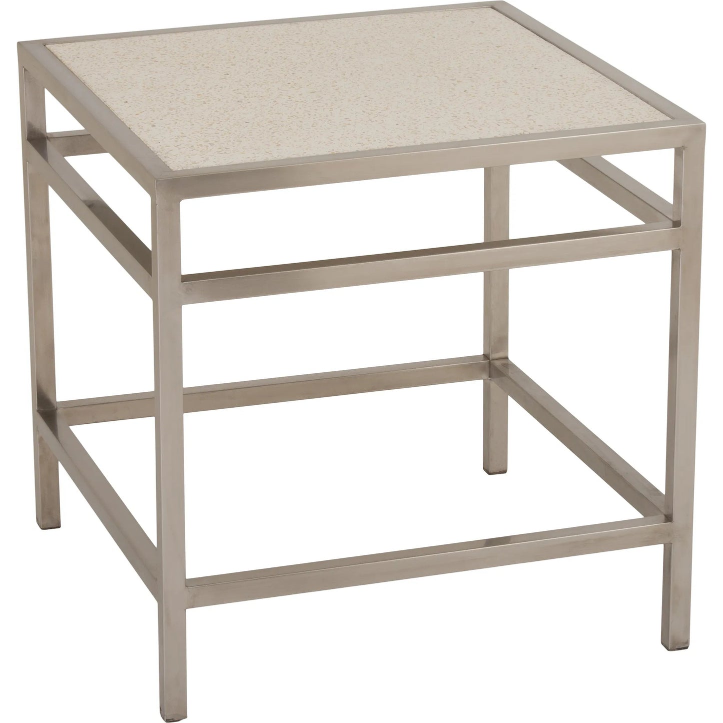 000 SI-2630382 | Primary Silo | Fourbar Square End Table Terrazzo Top by Emissary in polished. Made from stainless steel in a unique style.