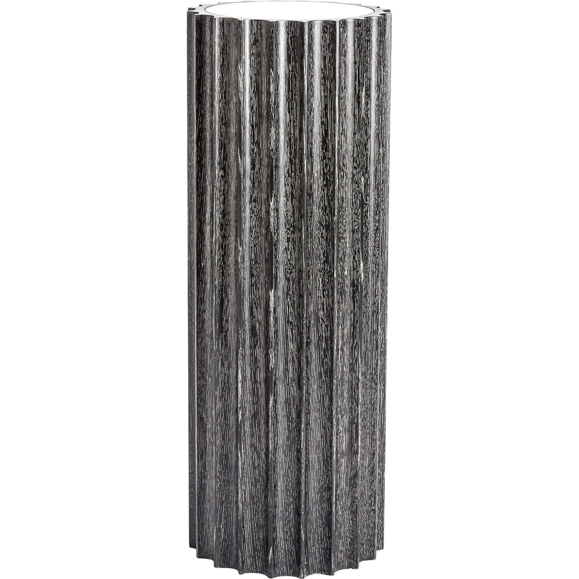 Reflective Column Pedestal by Global Views in black cerused oak, acacia, oak. Made from acacia, mdf, poplar, mirror in a modern style.