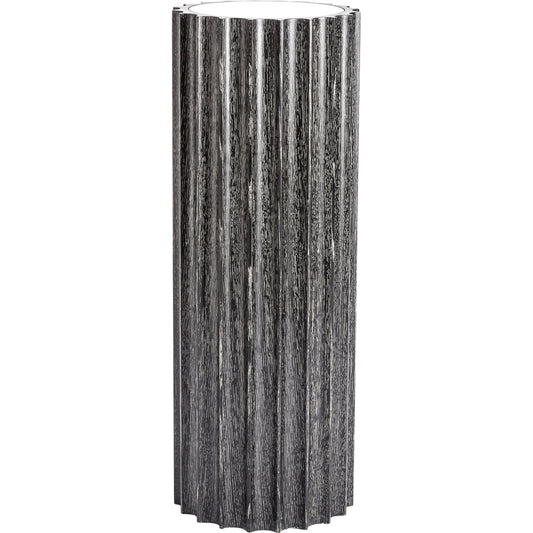 Reflective Column Pedestal by Global Views in black cerused oak, acacia, oak. Made from acacia, mdf, poplar, mirror in a modern style.