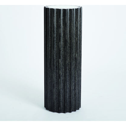 Reflective Column Pedestal by Global Views in black cerused oak, acacia, oak. Made from acacia, mdf, poplar, mirror in a modern style.