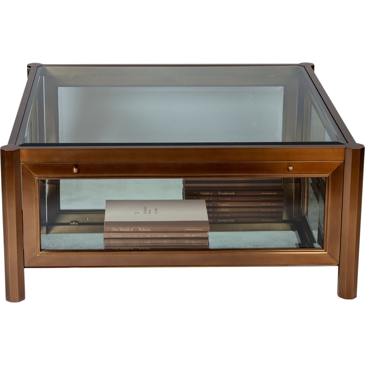 002 SR-700722 | Additional Silo | Apothecary Cocktail Table by Global Views in dark brass. Made from poplar, beveled glass in a transitional style.