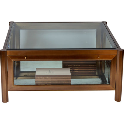 Apothecary Cocktail Table by Global Views in dark brass. Made from poplar, beveled glass in a transitional style.