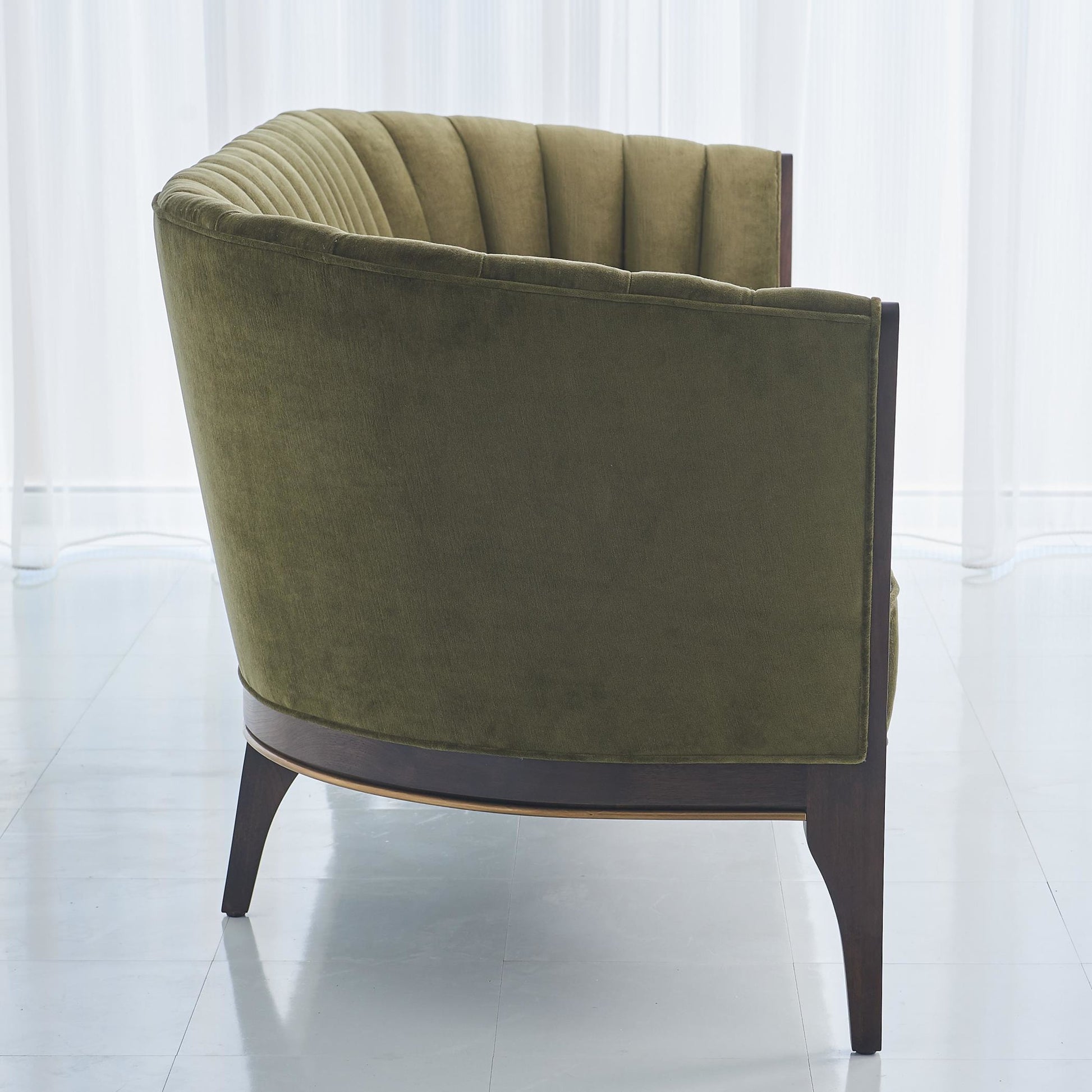 Channel Back Sofa by Global Views. Made from solid walnut, fabric, wood, 100% cotton, double rub: 50,000 in a modern style.