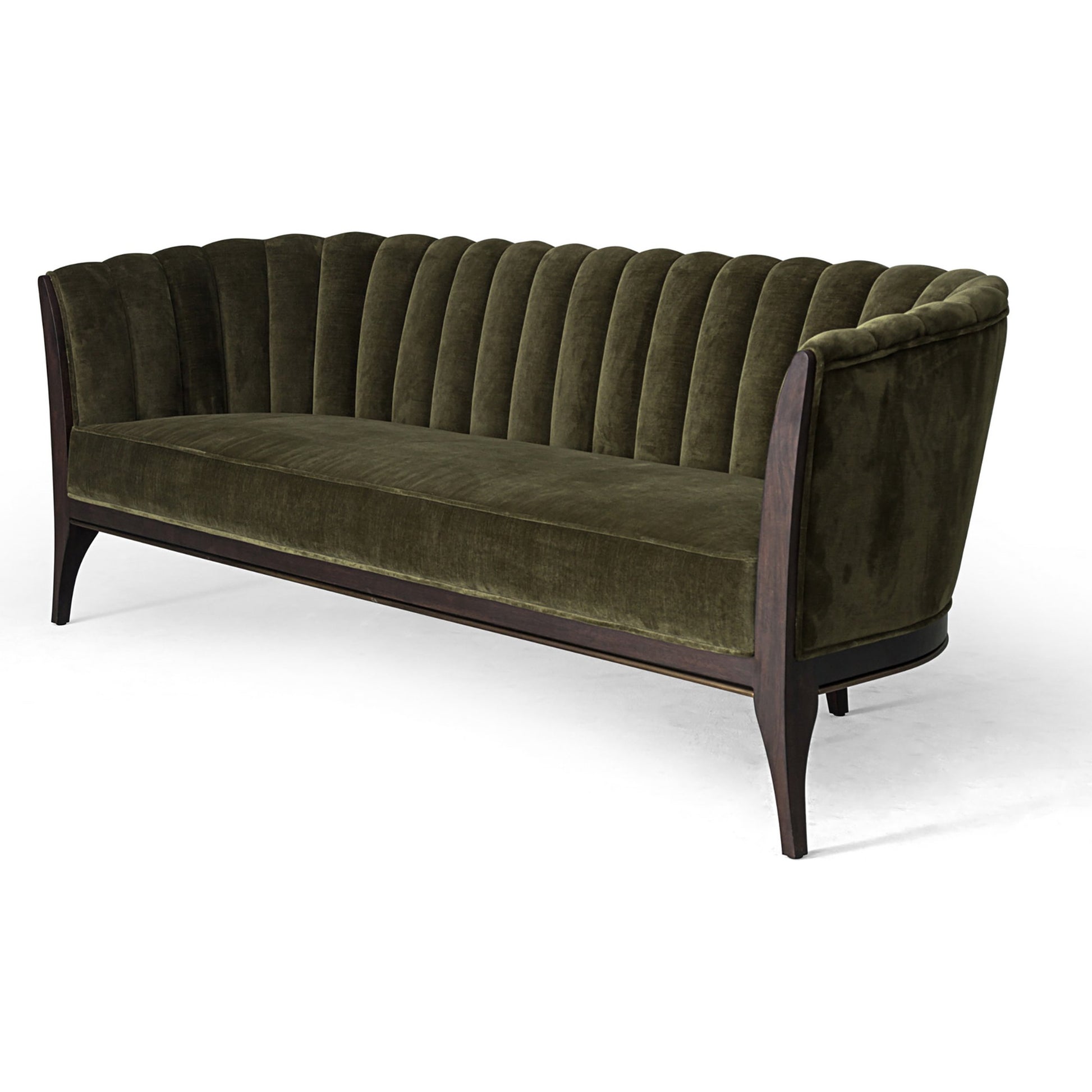 Channel Back Sofa by Global Views. Made from solid walnut, fabric, wood, 100% cotton, double rub: 50,000 in a modern style.