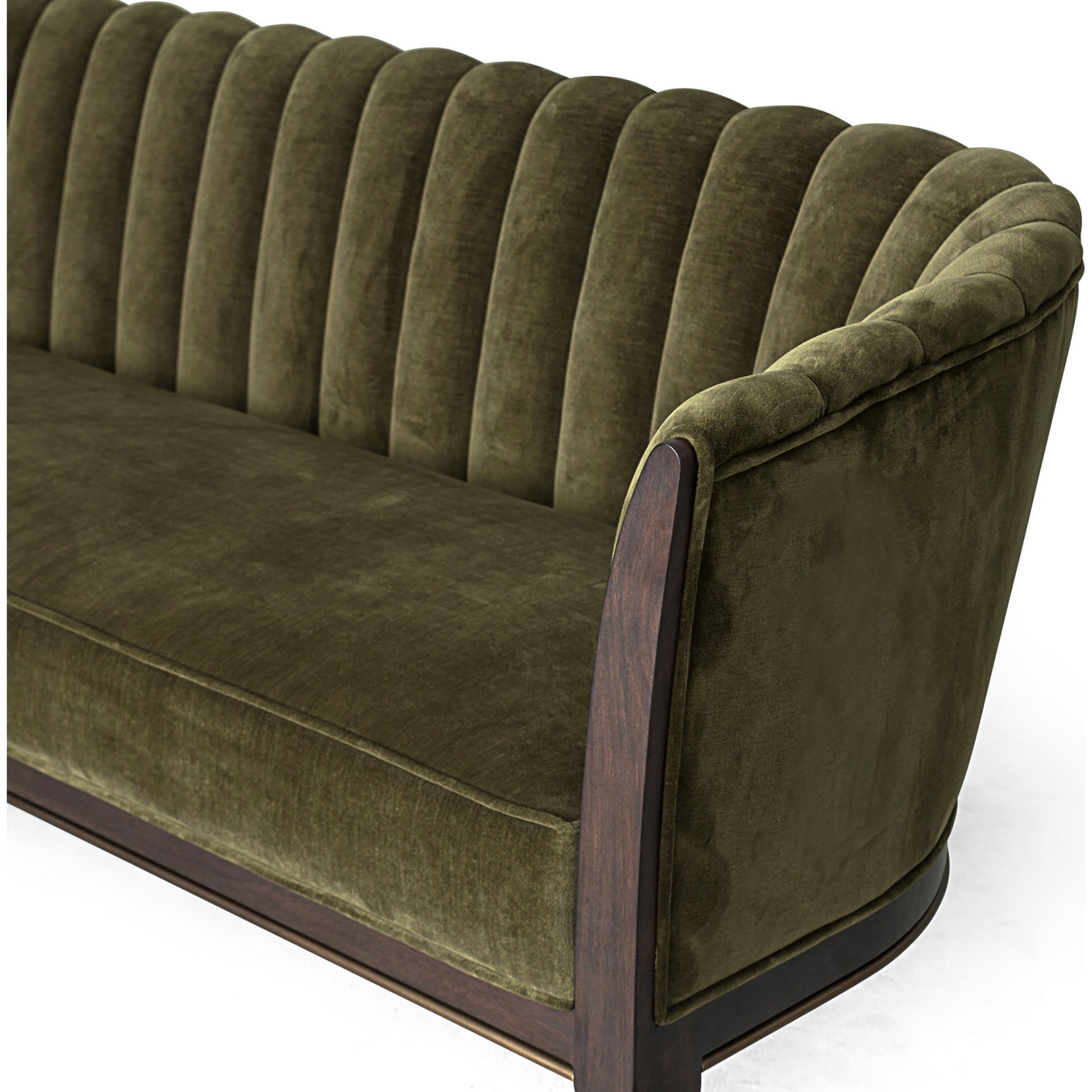 Channel Back Sofa by Global Views. Made from solid walnut, fabric, wood, 100% cotton, double rub: 50,000 in a modern style.