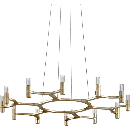Nexus Chandelier by Corbett in warm silver leaf. Made from hand crafted iron in a unique style.