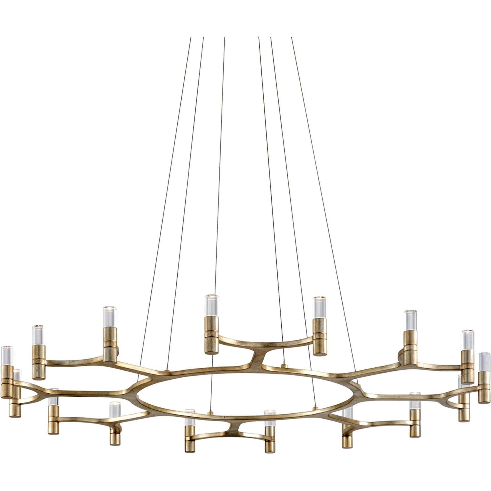 Nexus Chandelier by Corbett in warm silver leaf. Made from hand forged iron in a modern style.