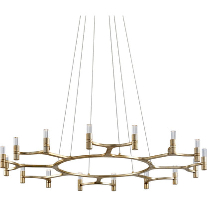 Nexus Chandelier by Corbett in warm silver leaf. Made from hand forged iron in a modern style.
