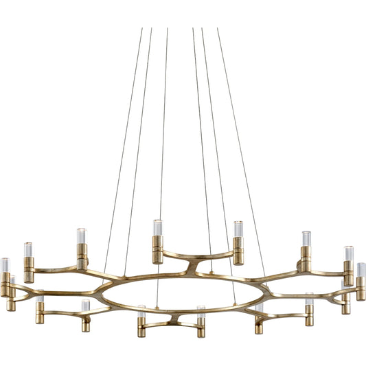 Nexus Chandelier by Corbett in warm silver leaf. Made from hand forged iron in a unique style.