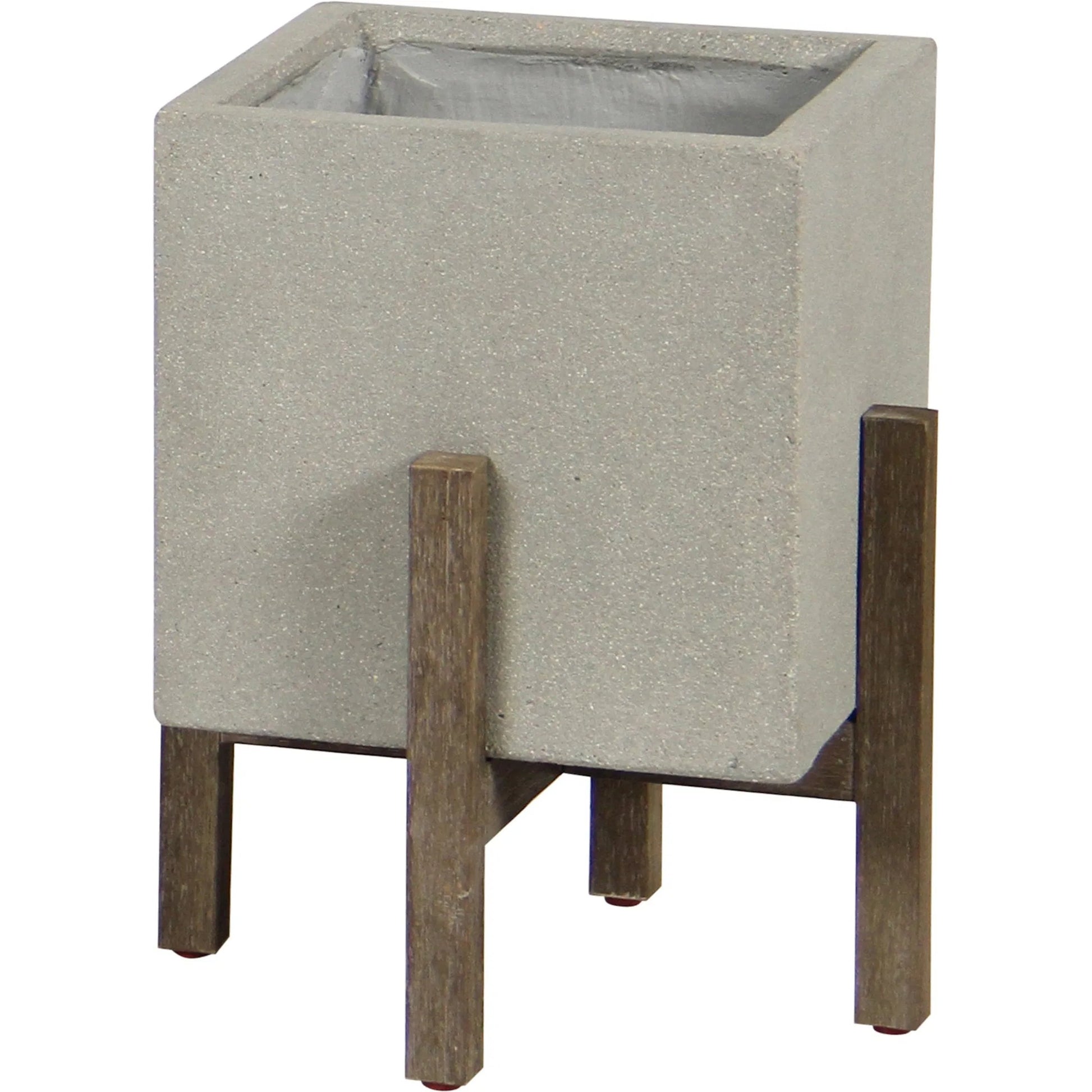 Patio Square Standing Pot by LH Imports in natural stone and distressed brown. Made from acacia, ficonstone natural in a modern style.