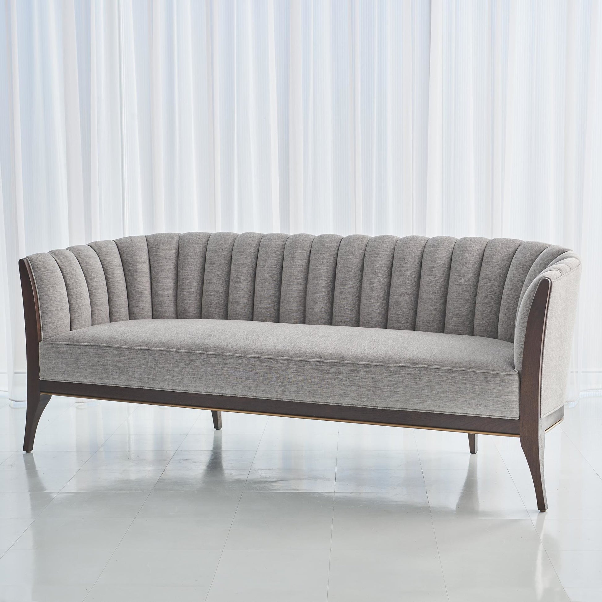 Channel Back Sofa by Global Views. Made from solid walnut, fabric, wood, 100% cotton, double rub: 50,000 in a modern style.