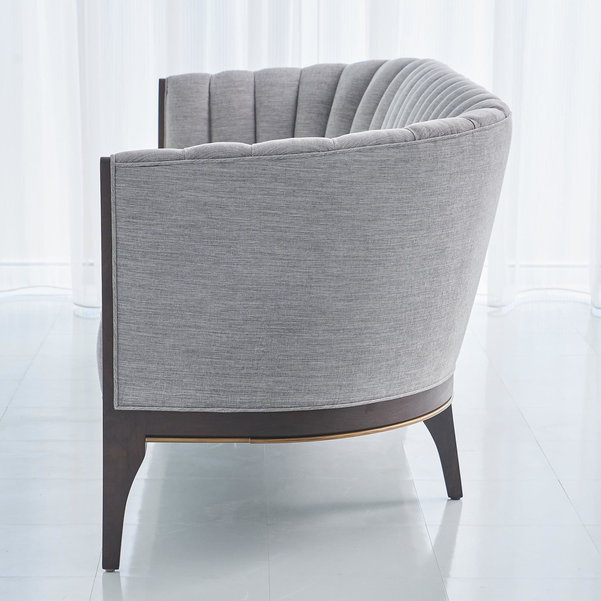 Channel Back Sofa by Global Views. Made from solid walnut, fabric, wood, 100% cotton, double rub: 50,000 in a modern style.