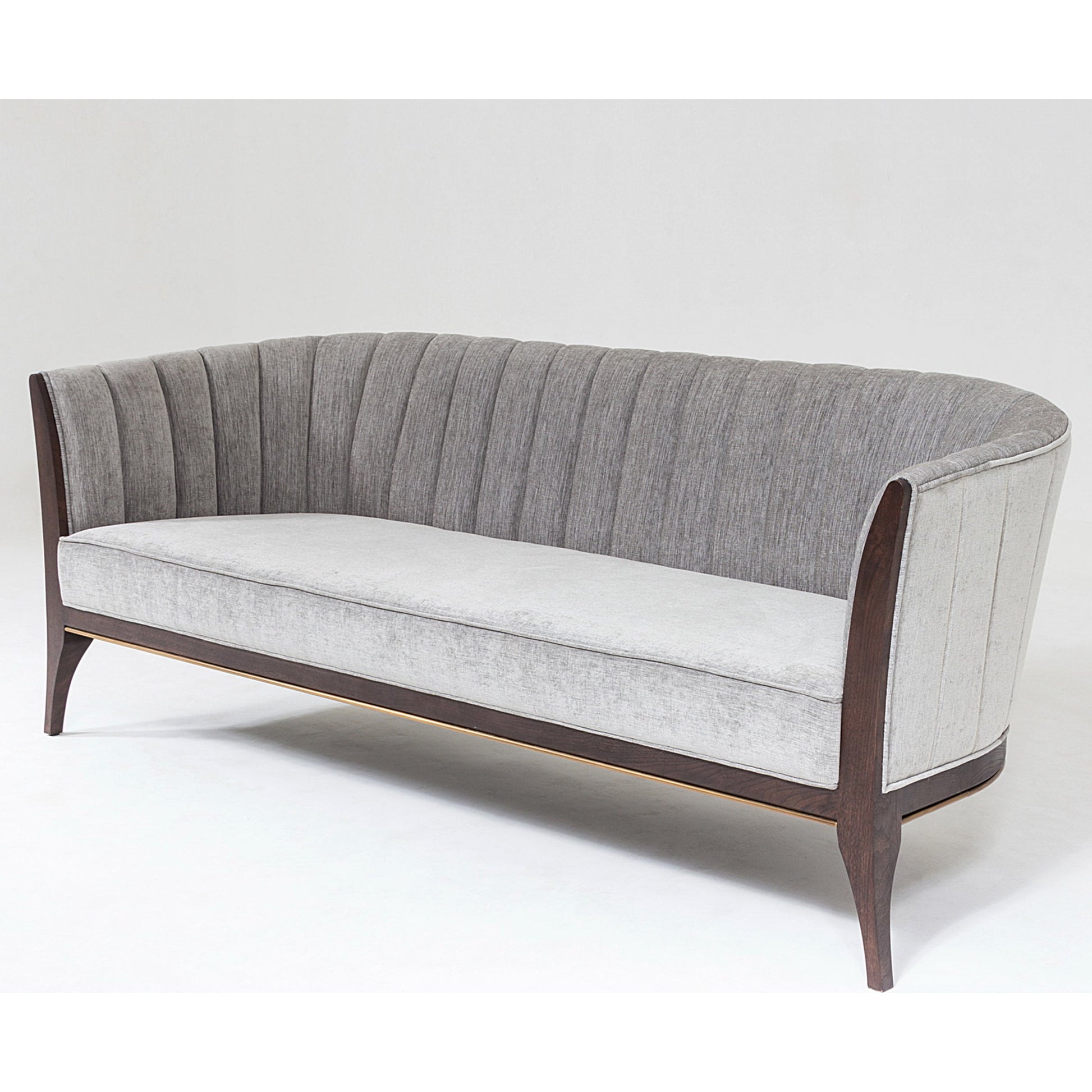 Channel Back Sofa by Global Views. Made from solid walnut, fabric, wood, 100% cotton, double rub: 50,000 in a modern style.
