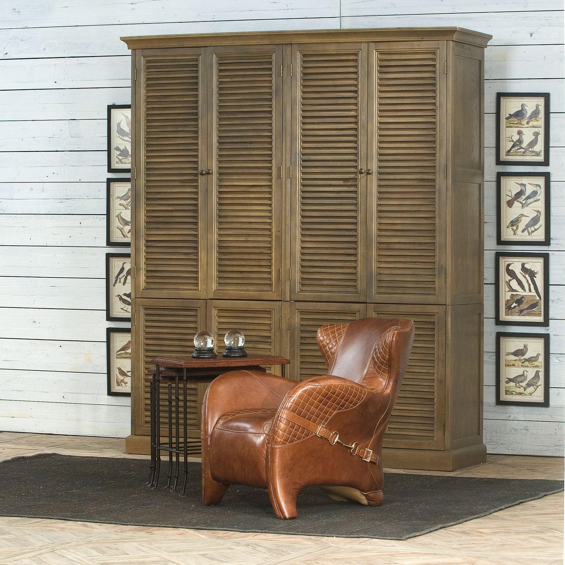 Croc Nesting Tables by Sarreid Ltd. in brown and iron. Made from wood, leather, iron in a traditional style.