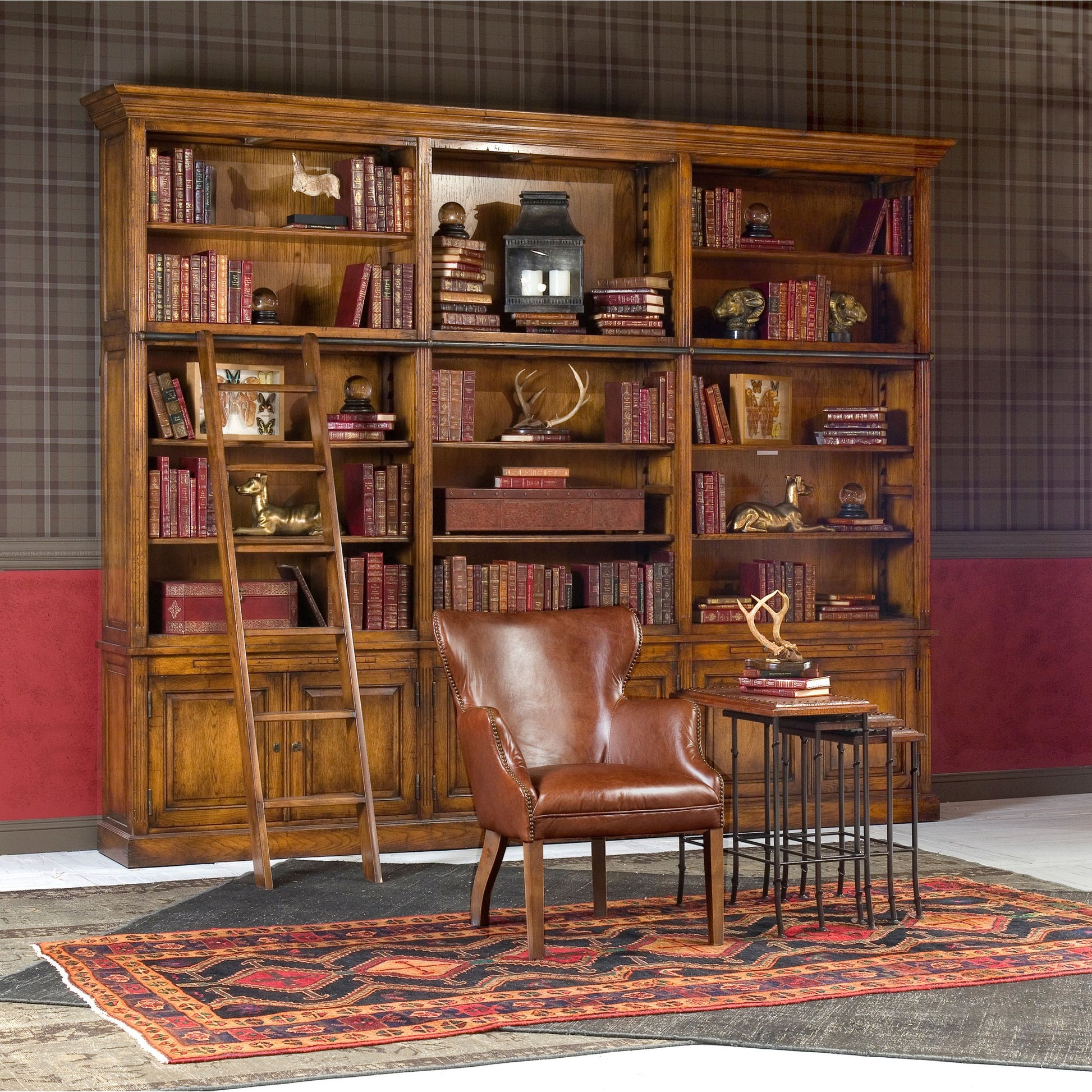 Croc Nesting Tables by Sarreid Ltd. in brown and iron. Made from wood, leather, iron in a traditional style.