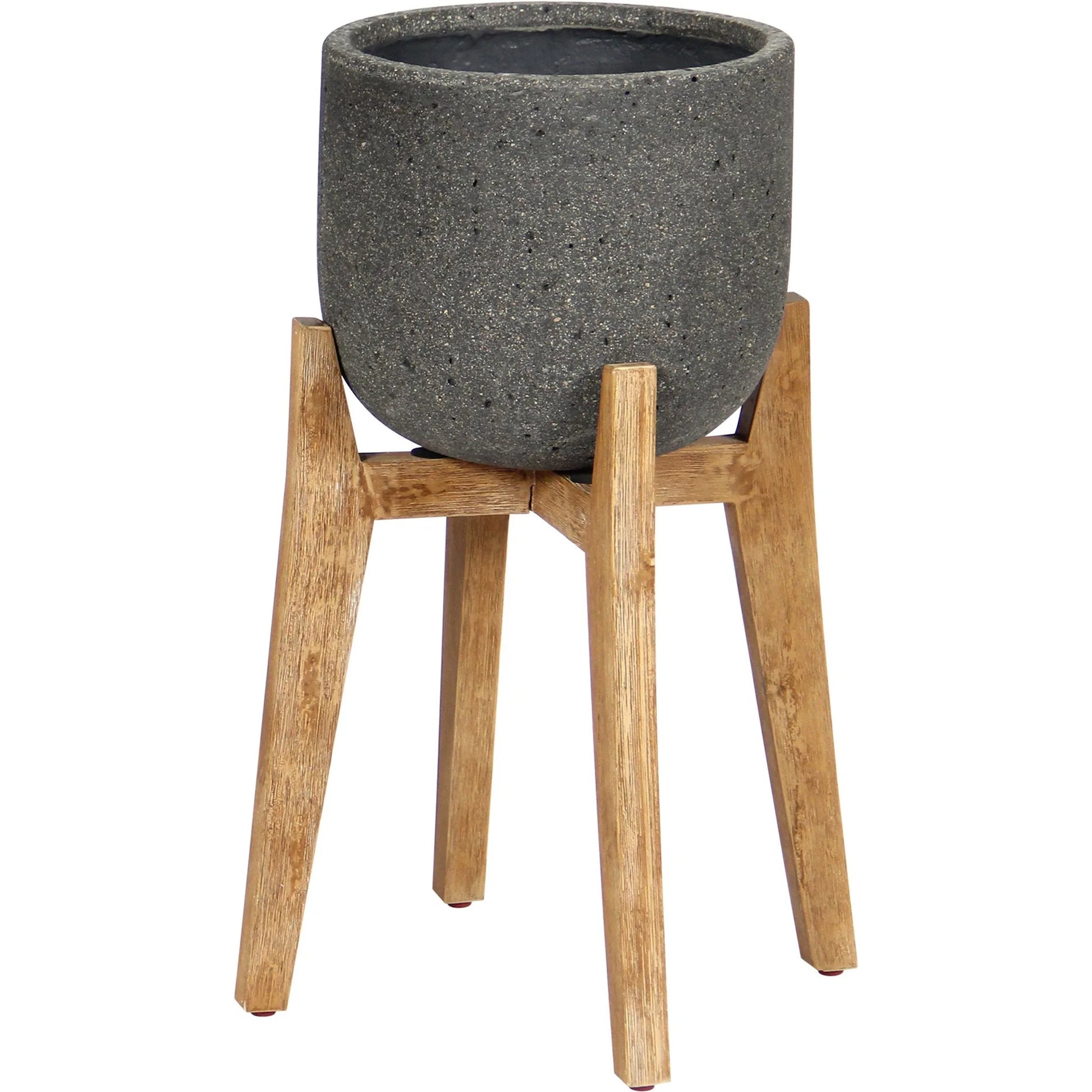 Patio Round Standing Pot by LH Imports in grey stone and distressed natural. Made from acacia, ficonstone laterite grey in a modern style.
