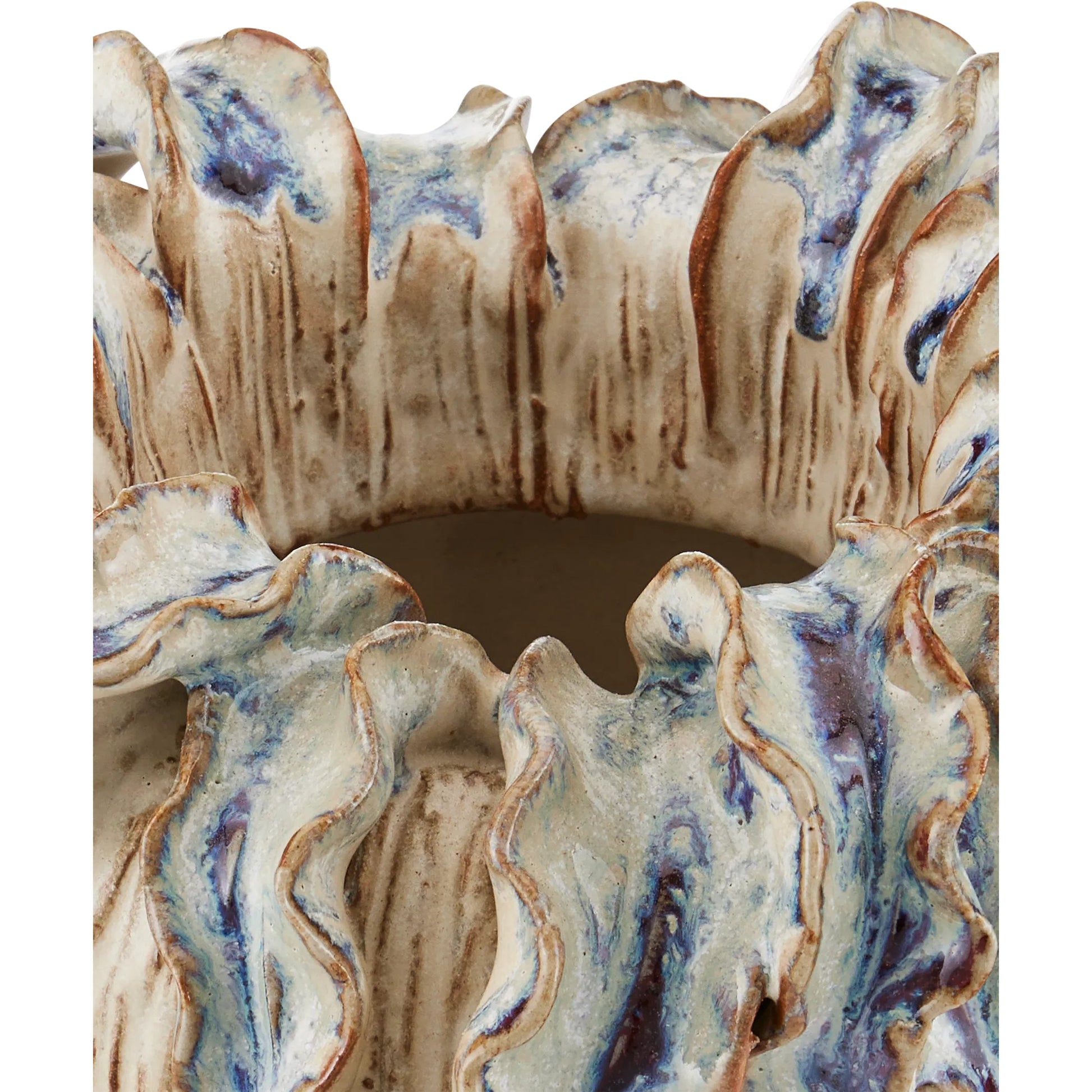 Tropical Crown Vase by Currey and Company in ivory, reactive blue. Made from ceramic in a eclectic & global style.