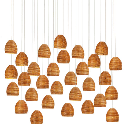 Beehive 30-LIGHT Multi-Drop Pendant by Currey and Company in natural rattan, silver. Made from rattan, wood in a modern style.