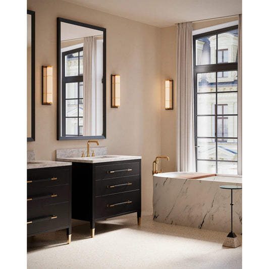 Blaine Bath Wall Sconce by Currey and Company. Made from brass, glass, iron in a unique style.