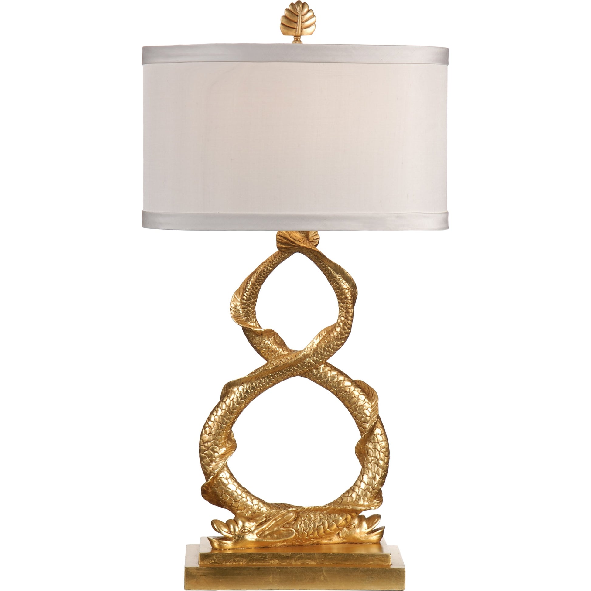 Dahl Lamp by Wildwood in antique gold leaf. Made from unique in a transitional style.