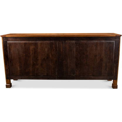 Caracoly Credenza by Sarreid Ltd. in brown and fruitwood finish 2 adj. shelves. Made from solid walnut in a rustic style.
