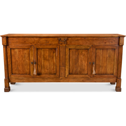 Caracoly Credenza by Sarreid Ltd. in brown and fruitwood finish 2 adj. shelves. Made from solid walnut in a rustic style.