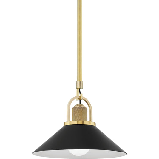 Syosset 1 Light Pendant by Hudson Valley in aged brass. Made from steel in a transitional style.