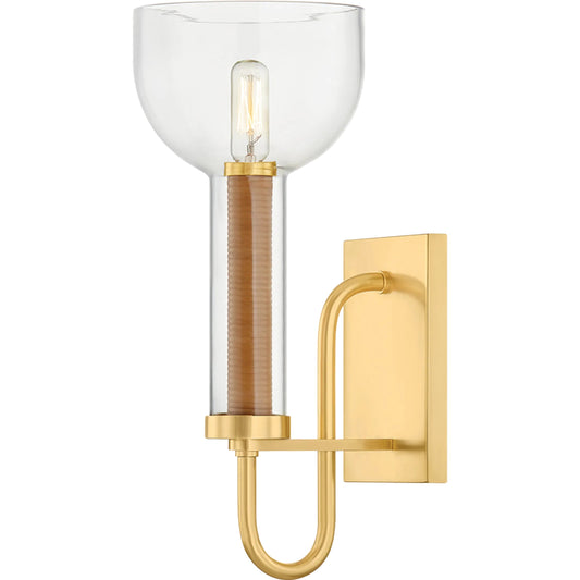 Narrowsburg Wall Sconce by Hudson Valley in aged brass. Made from steel in a unique style.