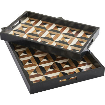 Triangle Marquetry Tray by Global Views. Made from born, horn, resin in a modern style.