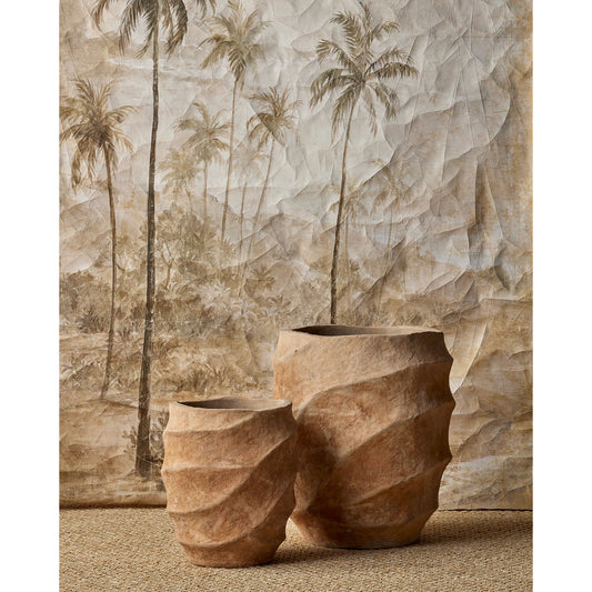 Desy Vintage Terra Planter Set by Currey and Company in antique sand. Made from terracotta in a modern style.