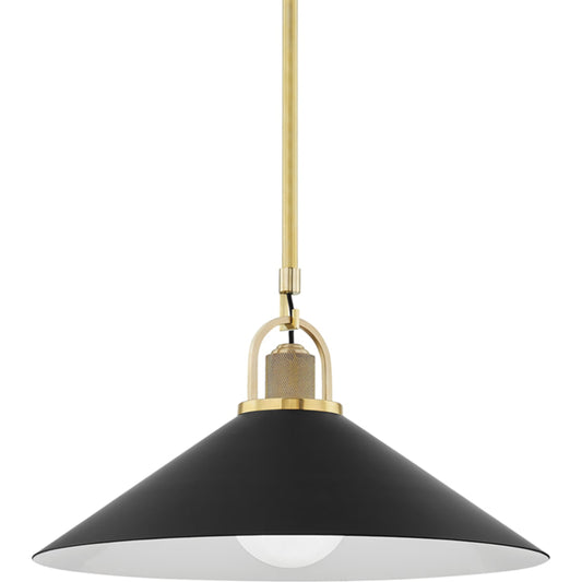 Syosset 1 Light Pendant by Hudson Valley in aged brass. Made from steel in a transitional style.